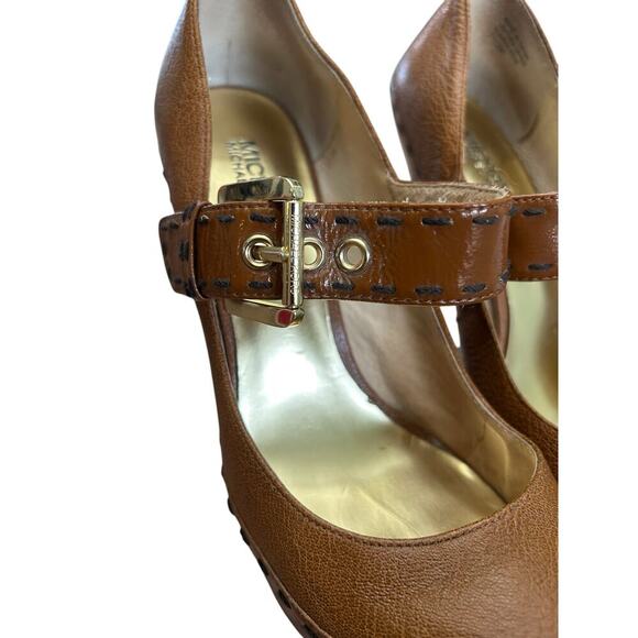 Michael Kors Handcock Mary Jane Platform High Heel Leather Cognac Brown Size 7.5 - Picture 8 of 12